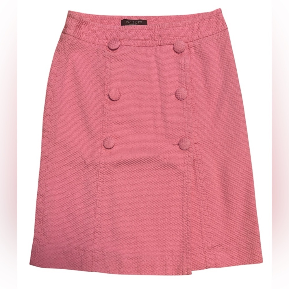 Talbots Pink Textured A-Line Skirt 4P Faux Wrap Button Detail Career Preppy - Picture 2 of 8